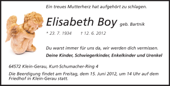 Traueranzeige von Elisabeth Boy von Rüsselsheimer Echo, Groß-Gerauer-Echo, Ried Echo