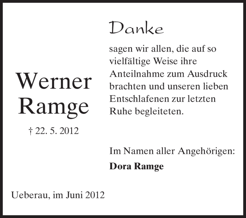  Traueranzeige für Werner Ramge vom 22.06.2012 aus Echo-Zeitungen (Gesamtausgabe)
