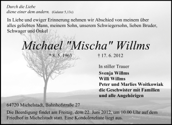Traueranzeige von Michael Willms von Odenwälder Echo