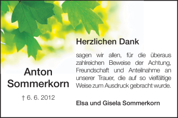 Traueranzeige von Anton Sommerkorn von Odenwälder Echo
