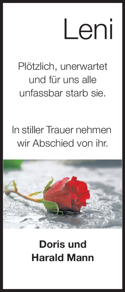  Traueranzeige für Leni Schaffner vom 23.06.2012 aus Rüsselsheimer Echo, Groß-Gerauer-Echo, Ried Echo