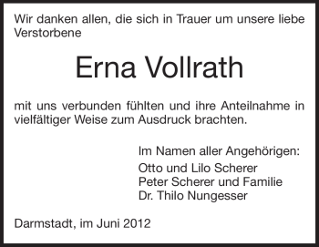 Traueranzeige von Erna Vollrath von Echo-Zeitungen (Gesamtausgabe)