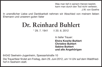 Traueranzeige von Reinhard Buhlert von Echo-Zeitungen (Gesamtausgabe)