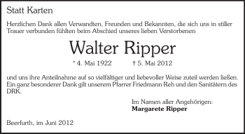 Traueranzeige von Walter Ripper von Odenwälder Echo
