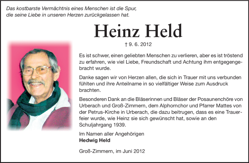  Traueranzeige für Heinz Held vom 30.06.2012 aus Darmstädter Echo, Odenwälder Echo, Rüsselsheimer Echo, Groß-Gerauer-Echo, Ried Echo