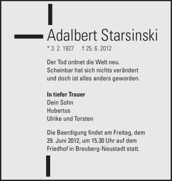 Traueranzeige von Adalbert Starsinski von Odenwälder Echo