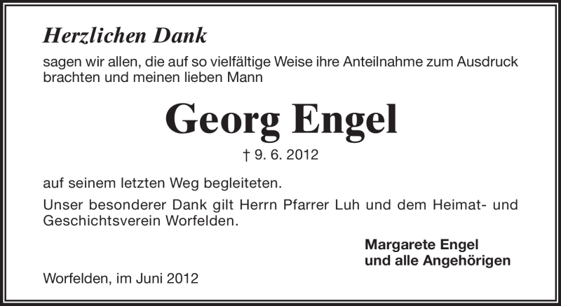  Traueranzeige für Georg Engel vom 30.06.2012 aus Rüsselsheimer Echo, Groß-Gerauer-Echo, Ried Echo
