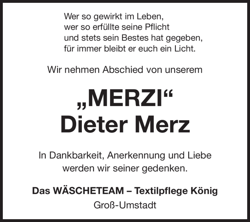  Traueranzeige für Dieter Merz vom 03.07.2012 aus Odenwälder Echo