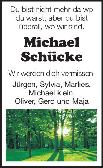 Traueranzeige von Michael Schücke von Echo-Zeitungen (Gesamtausgabe)