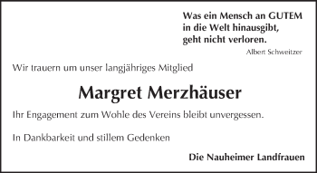 Traueranzeige von Margret Merzhäuser von trauer.echo-online.de