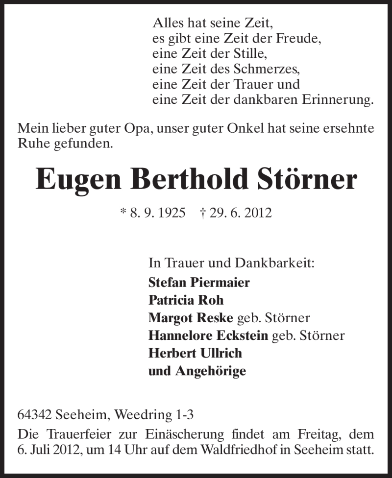  Traueranzeige für Eugen Berthold Störner vom 02.07.2012 aus Echo-Zeitungen (Gesamtausgabe)