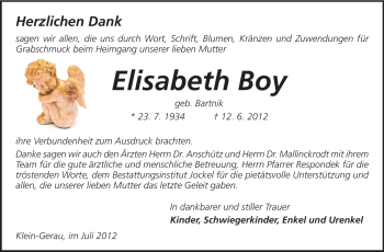 Traueranzeige von Elisabeth Boy von Rüsselsheimer Echo, Groß-Gerauer-Echo, Ried Echo