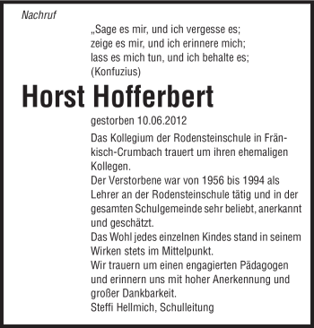 Traueranzeige von Horst Hofferbert von Odenwälder Echo