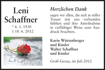 Traueranzeige von Adolf Schaffner von Rüsselsheimer Echo, Groß-Gerauer-Echo, Ried Echo