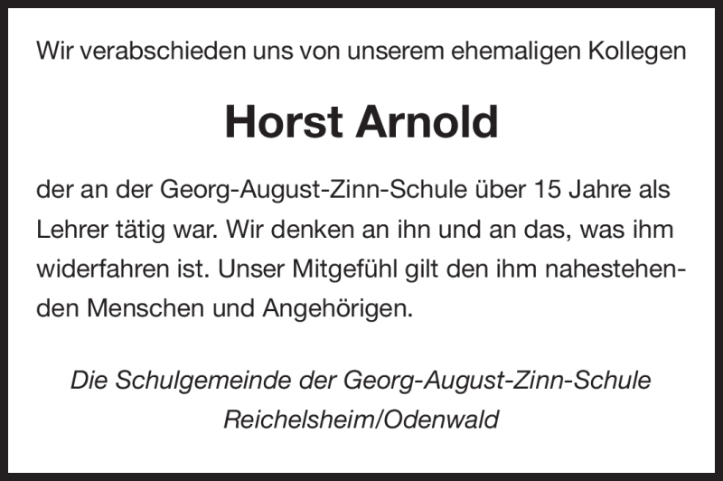  Traueranzeige für Horst Arnold vom 06.07.2012 aus Odenwälder Echo