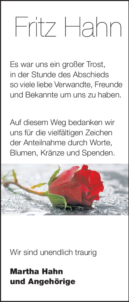  Traueranzeige für Fritz Hahn vom 14.07.2012 aus Rüsselsheimer Echo, Groß-Gerauer-Echo, Ried Echo