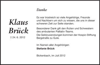 Traueranzeige von Klaus Brück von Echo-Zeitungen (Gesamtausgabe)
