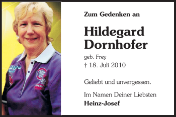 Traueranzeige von Hildegard Dornhofer von Odenwälder Echo
