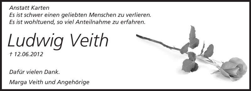  Traueranzeige für Ludwig Veith vom 14.07.2012 aus Echo-Zeitungen (Gesamtausgabe)