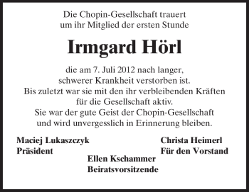 Traueranzeige von Irmgard Hörl von Echo-Zeitungen (Gesamtausgabe)