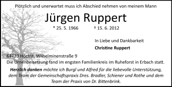 Traueranzeige von Jürgen Ruppert von Odenwälder Echo