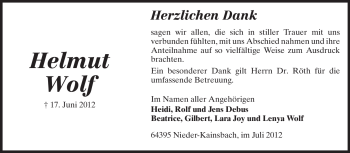 Traueranzeige von Helmut Wolf von Odenwälder Echo