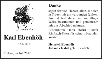 Traueranzeige von Karl Ebenhöh von Rüsselsheimer Echo, Groß-Gerauer-Echo, Ried Echo