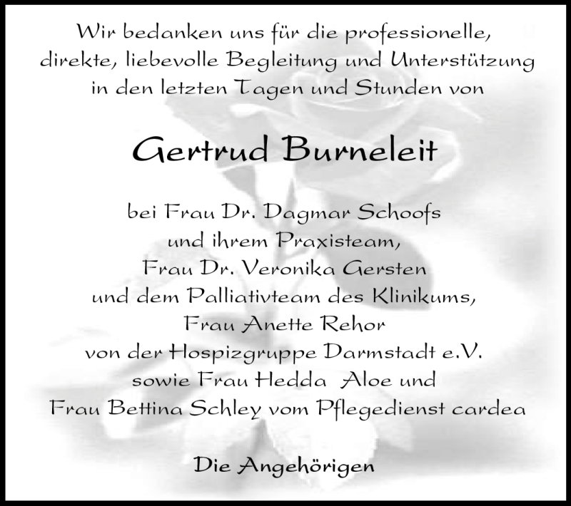  Traueranzeige für Gertrud Burneleit vom 14.07.2012 aus Echo-Zeitungen (Gesamtausgabe)