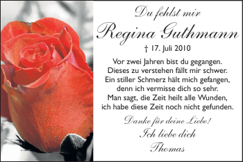 Traueranzeige von Regina Guthmann von Rüsselsheimer Echo, Groß-Gerauer-Echo, Ried Echo
