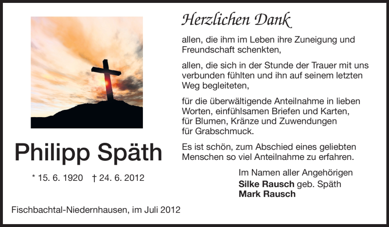  Traueranzeige für Philipp Späth vom 21.07.2012 aus Echo-Zeitungen (Gesamtausgabe)