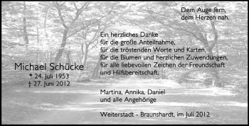 Traueranzeige von Michael Schücke von Echo-Zeitungen (Gesamtausgabe)