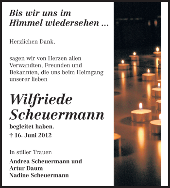 Traueranzeige von Wilfriede Scheuermann von Echo-Zeitungen (Gesamtausgabe)