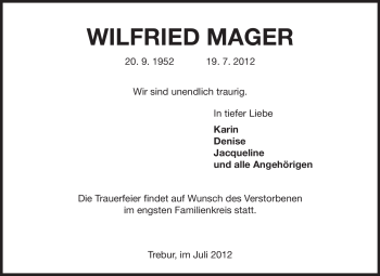 Traueranzeige von Wilfried Mager von Echo-Zeitungen (Gesamtausgabe)