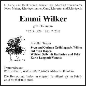 Traueranzeige von Emmi Wilker von Echo-Zeitungen (Gesamtausgabe)