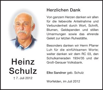 Traueranzeige von Heinz Schulz von Rüsselsheimer Echo, Groß-Gerauer-Echo, Ried Echo