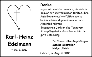 Traueranzeige von Karl-Heinz Edelmann von Odenwälder Echo