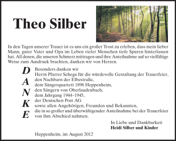 Traueranzeige von Theo Silber von Starkenburger Echo