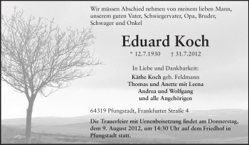 Traueranzeige von Eduard Koch von Echo-Zeitungen (Gesamtausgabe)