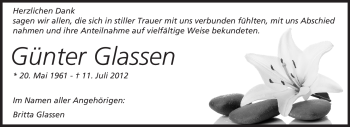 Traueranzeige von Günter Glassen von Rüsselsheimer Echo, Groß-Gerauer-Echo, Ried Echo