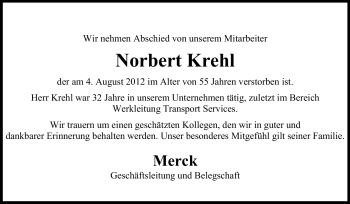 Traueranzeige von Norbert Krehl von Echo-Zeitungen (Gesamtausgabe)