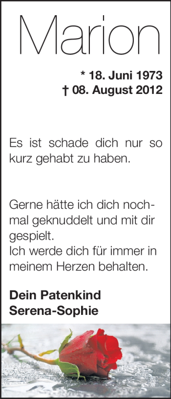 Traueranzeige von Marion Vix von Odenwälder Echo