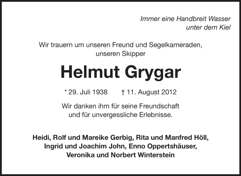  Traueranzeige für Helmut Grygar vom 15.08.2012 aus Rüsselsheimer Echo, Groß-Gerauer-Echo, Ried Echo