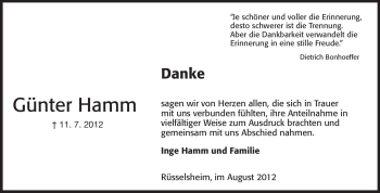 Traueranzeige von Günter Hamm von Odenwälder Echo