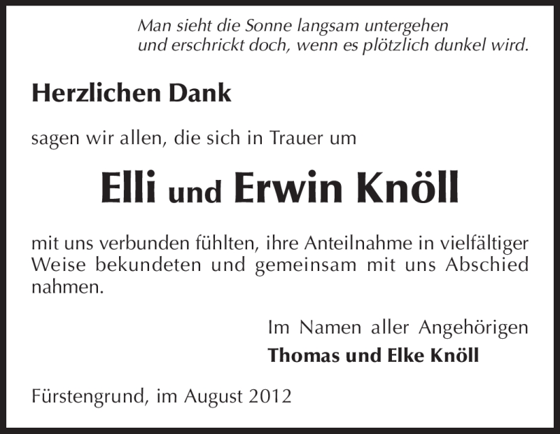  Traueranzeige für Elli Knöll vom 25.08.2012 aus Odenwälder Echo
