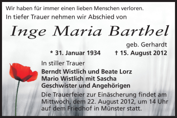 Traueranzeige von Inge Maria Bathel von Echo-Zeitungen (Gesamtausgabe)