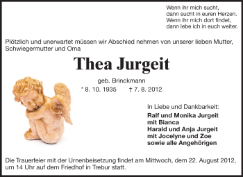 Traueranzeige von Thea Jurgeit von Rüsselsheimer Echo, Groß-Gerauer-Echo, Ried Echo