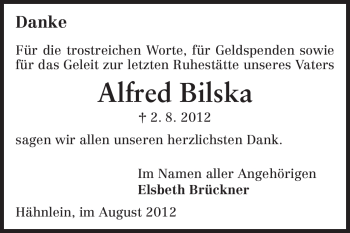 Traueranzeige von Alfred Bilska von Echo-Zeitungen (Gesamtausgabe)