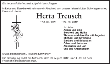 Traueranzeige von Herta Treusch von Odenwälder Echo