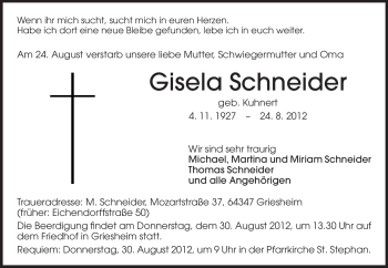 Traueranzeige von Gisela Schneider von Echo-Zeitungen (Gesamtausgabe)