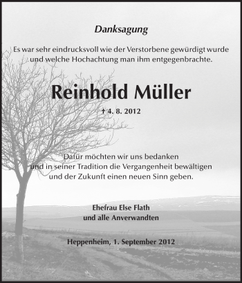 Traueranzeige von Reinhold Müller von Starkenburger Echo, Bergsträßer Anzeiger